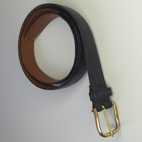 90\'s Vintage Embossed Iguana Grain Steerhide Leather & Solid Brass Belt Black S main image 7